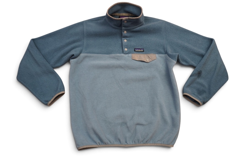 Patagonia Synchilla Pullover Mens Medium Blue Snap Fleece Sweatshirt Hiking READ